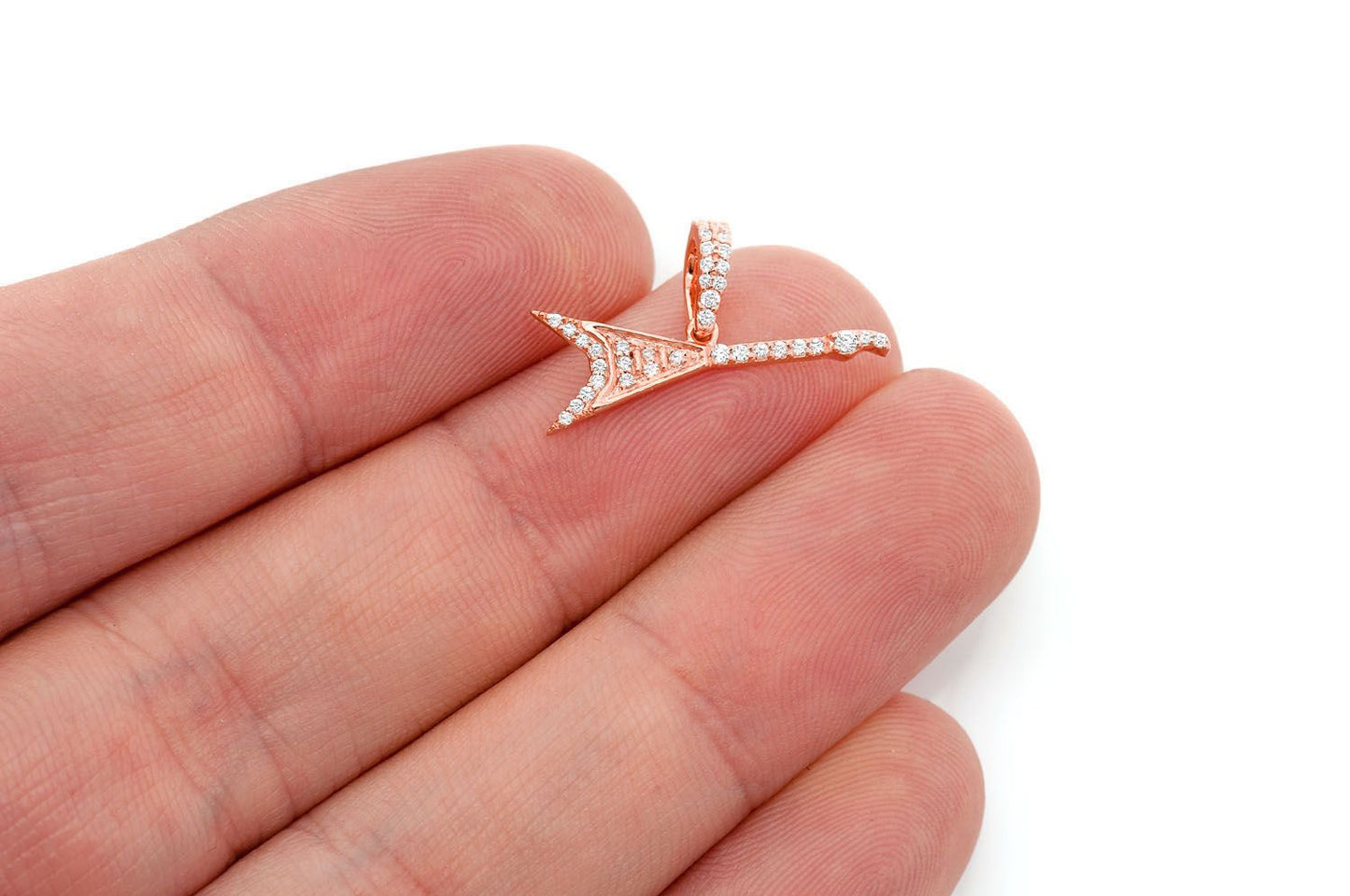 FLYING V GUITAR DIAMOND PENDANT 14K SOLID GOLD 0.15CTW
