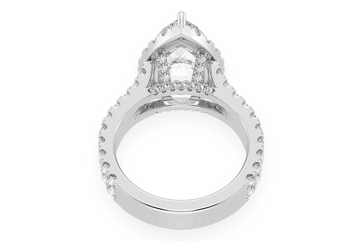 SPHINX - 3.00CT PEAR SOLITAIRE - TWO ROW SPLIT SCALLOP - DIAMOND ENGAGEMENT RING