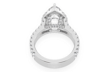 SPHINX - 3.00CT PEAR SOLITAIRE - TWO ROW SPLIT SCALLOP - DIAMOND ENGAGEMENT RING