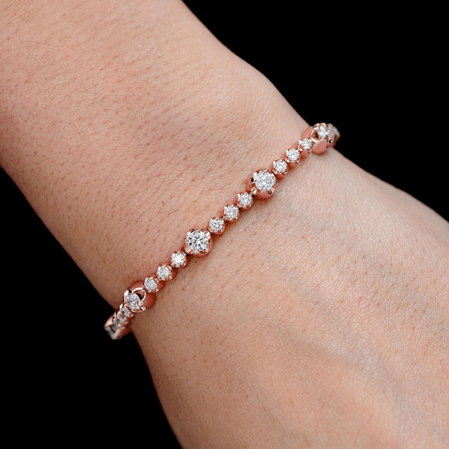 ELEVEN STATION CROWN SET DIAMOND TENNIS BRACELET 14K SOLID GOLD 3.70CTW