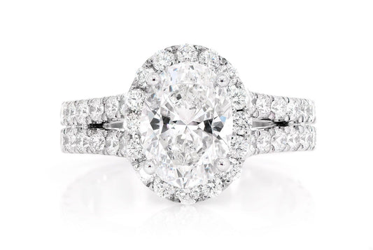 SPHINX - OVAL HALO SPLIT SHANK DIAMOND RING 14K SOLID GOLD 3.70CTW