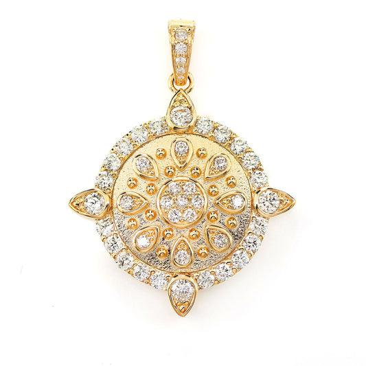 ORNATE DIAMOND CLUSTER MEDALLION PENDANT 14K SOLID GOLD 1.25CTW