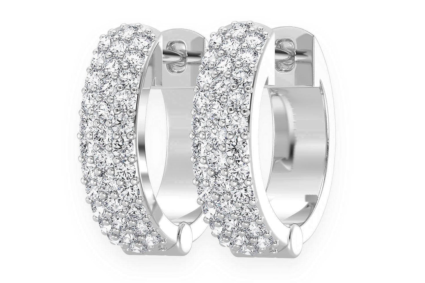 WIDE THREE ROW HOOP DIAMOND EARRINGS 14K SOLID GOLD 0.33CTW