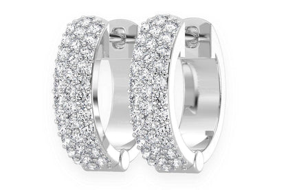 WIDE THREE ROW HOOP DIAMOND EARRINGS 14K SOLID GOLD 0.33CTW
