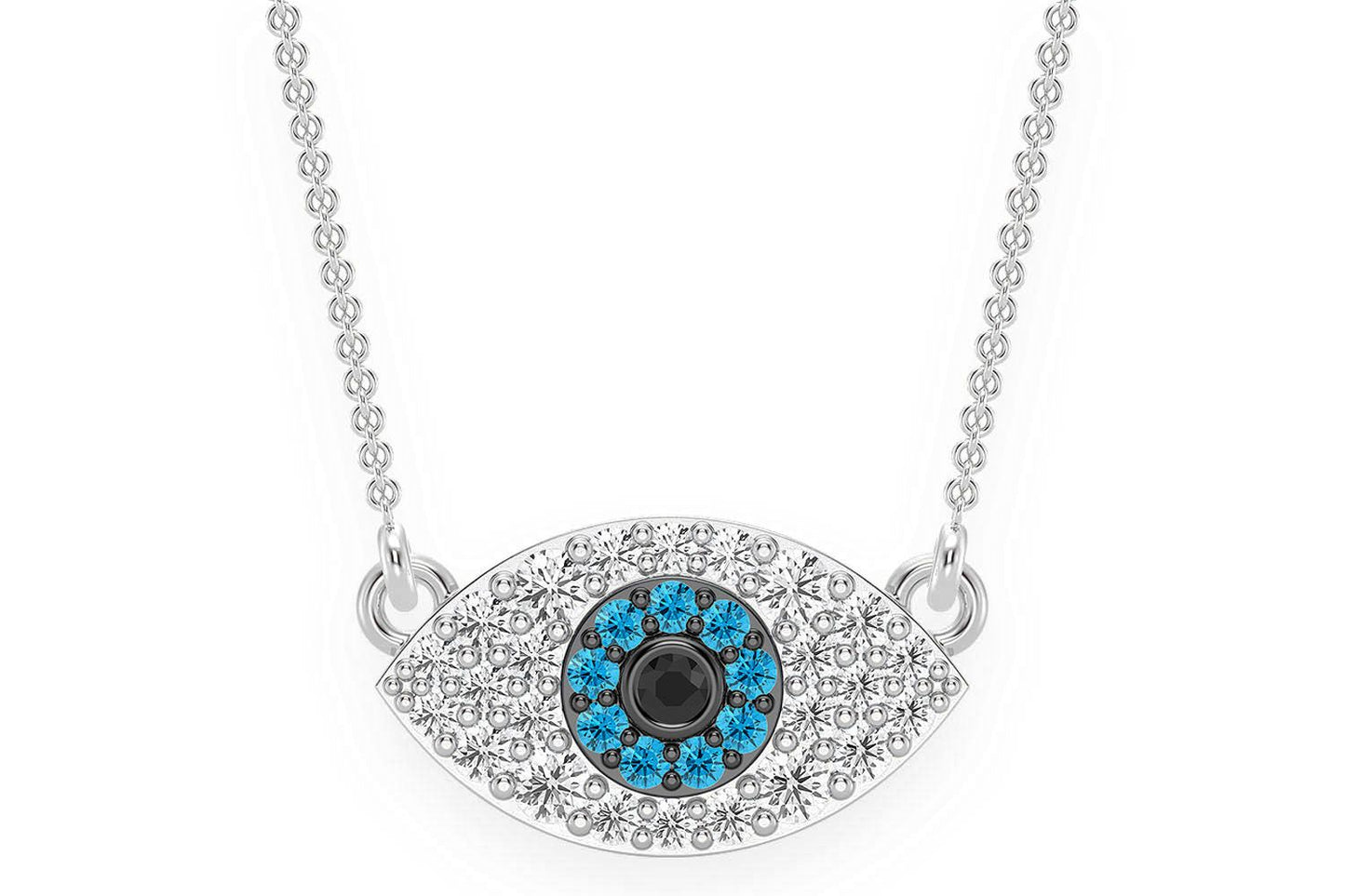 EVIL EYE DIAMOND NECKLACE CONNECTED 14K SOLID GOLD 0.25CTW