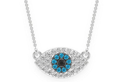EVIL EYE DIAMOND NECKLACE CONNECTED 14K SOLID GOLD 0.25CTW