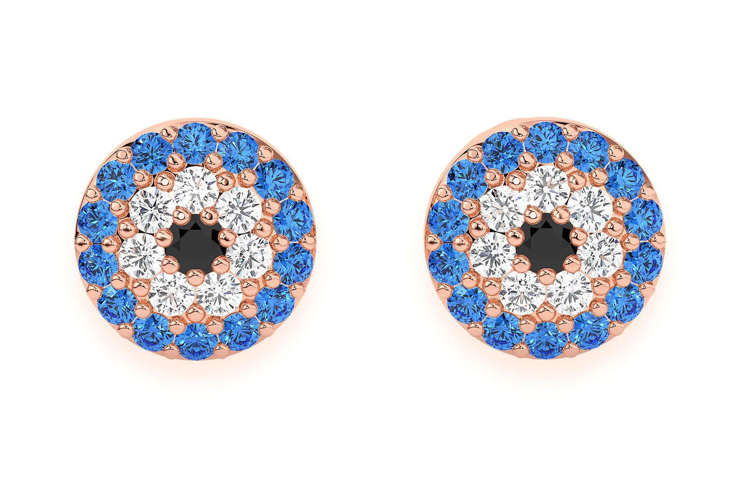 ROUND EVIL EYE STUD DIAMOND EARRINGS 14K SOLID GOLD 0.25CTW