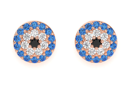 ROUND EVIL EYE STUD DIAMOND EARRINGS 14K SOLID GOLD 0.25CTW
