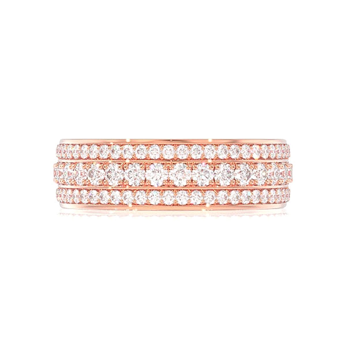 THREE ROW DIAMOND RING 14K GOLD 1.00CTW