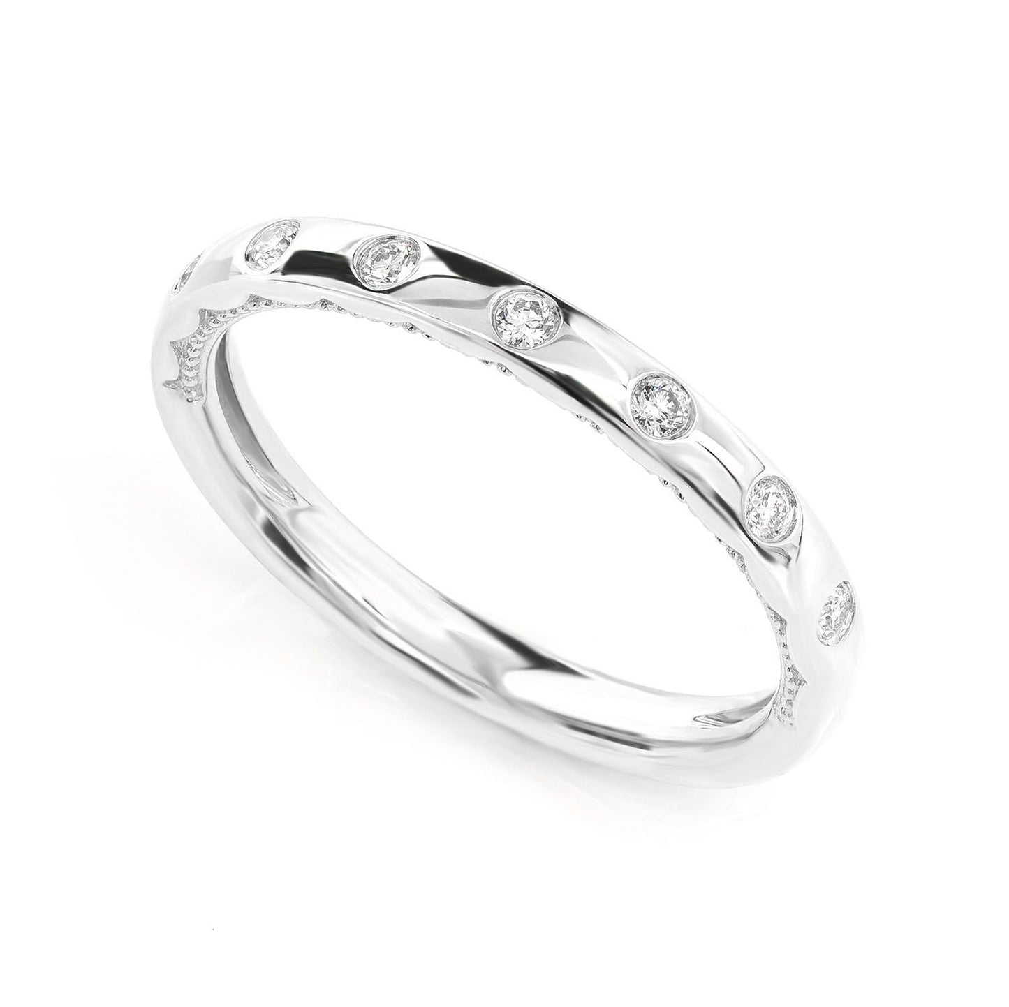 THIN GYPSY SET DIAMOND BAND RING 14K SOLID GOLD 0.10CTW