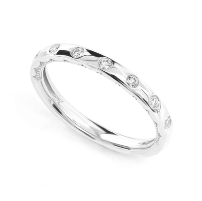 THIN GYPSY SET DIAMOND BAND RING 14K SOLID GOLD 0.10CTW