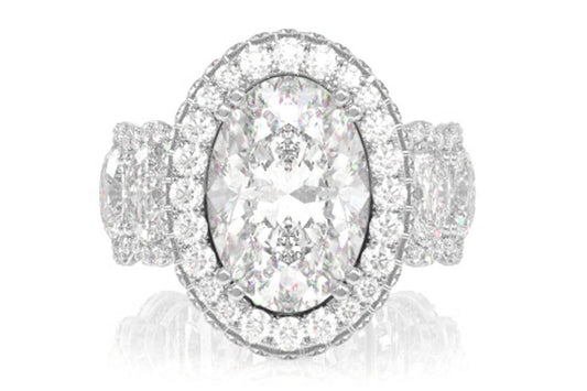 TRIPP - INEL DE LOGODNĂ CU DIAMANTE SOLITAIRE OVALĂ DE 4.00 CT - TREI RÂNDURI