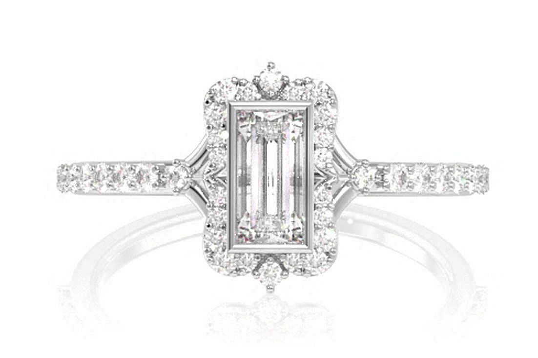 PORTRAIT STYLE BAGUETTE DIAMOND ENGAGEMENT RING 14K SOLID GOLD - 0.50CTW
