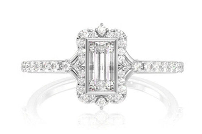 PORTRAIT STYLE BAGUETTE DIAMOND ENGAGEMENT RING 14K SOLID GOLD - 0.50CTW