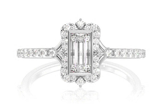 PORTRAIT STYLE BAGUETTE DIAMOND ENGAGEMENT RING 14K SOLID GOLD - 0.50CTW