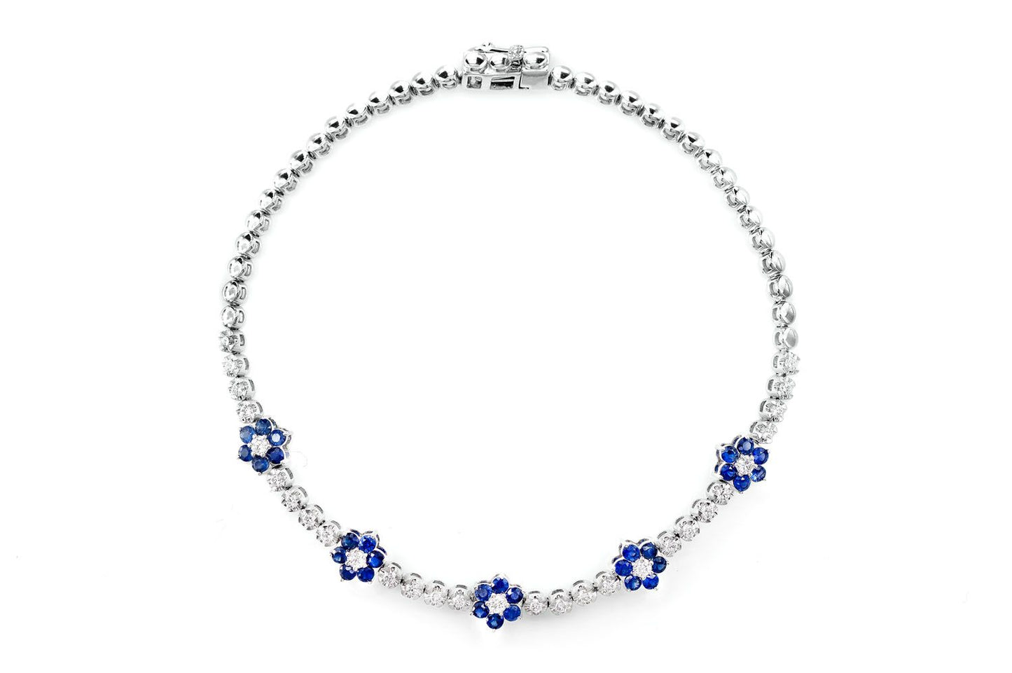 DIAMOND AND SAPPHIRE FIVE FLOWER TENNIS BRACELET 14K SOLID GOLD 0.50CTW