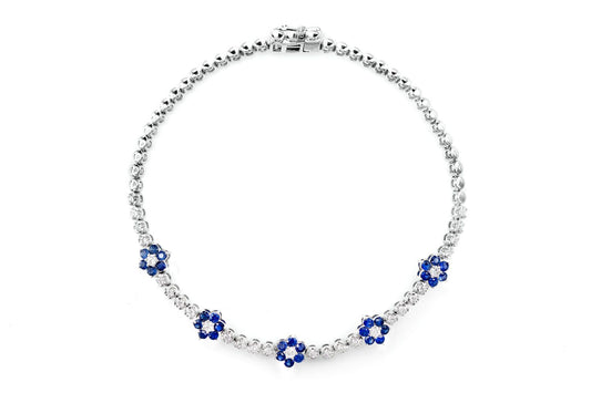 DIAMOND AND SAPPHIRE FIVE FLOWER TENNIS BRACELET 14K SOLID GOLD 0.50CTW