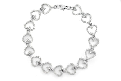 OPEN HEART DIAMOND LINK BRACELET 14K SOLID GOLD 3.00CTW