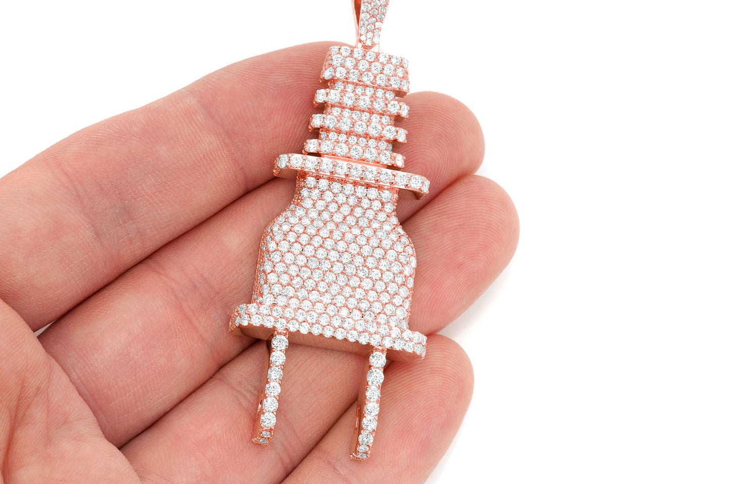 ELECTRIC PLUG DIAMOND PENDANT 14K SOLID GOLD 8.75CTW