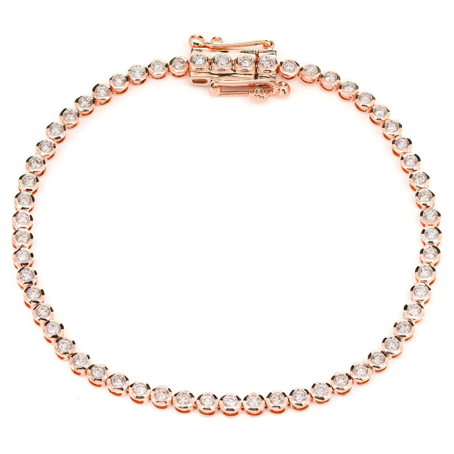 ROUND BEZEL SET DIAMOND LINK BRACELET 14K SOLID GOLD 1.00CTW