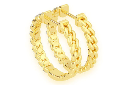 MIAMI CUBAN LINK HOOP DIAMOND EARRINGS 14K SOLID GOLD 0.50CTW