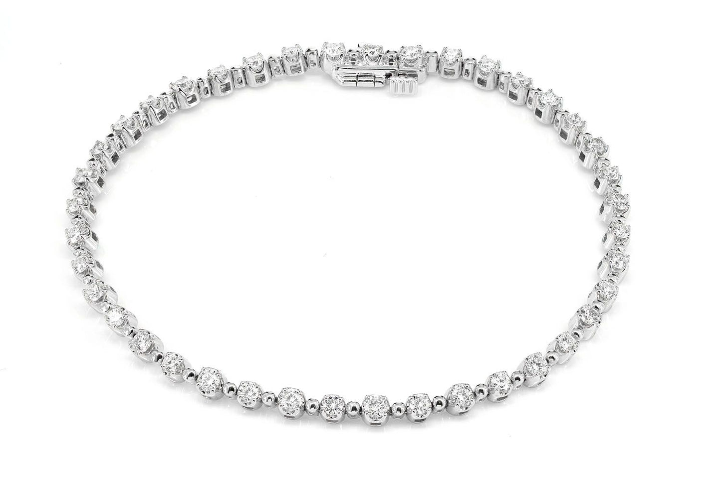BEADED CROWN LINK DIAMOND BRACELET 14K SOLID GOLD 1.70CTW