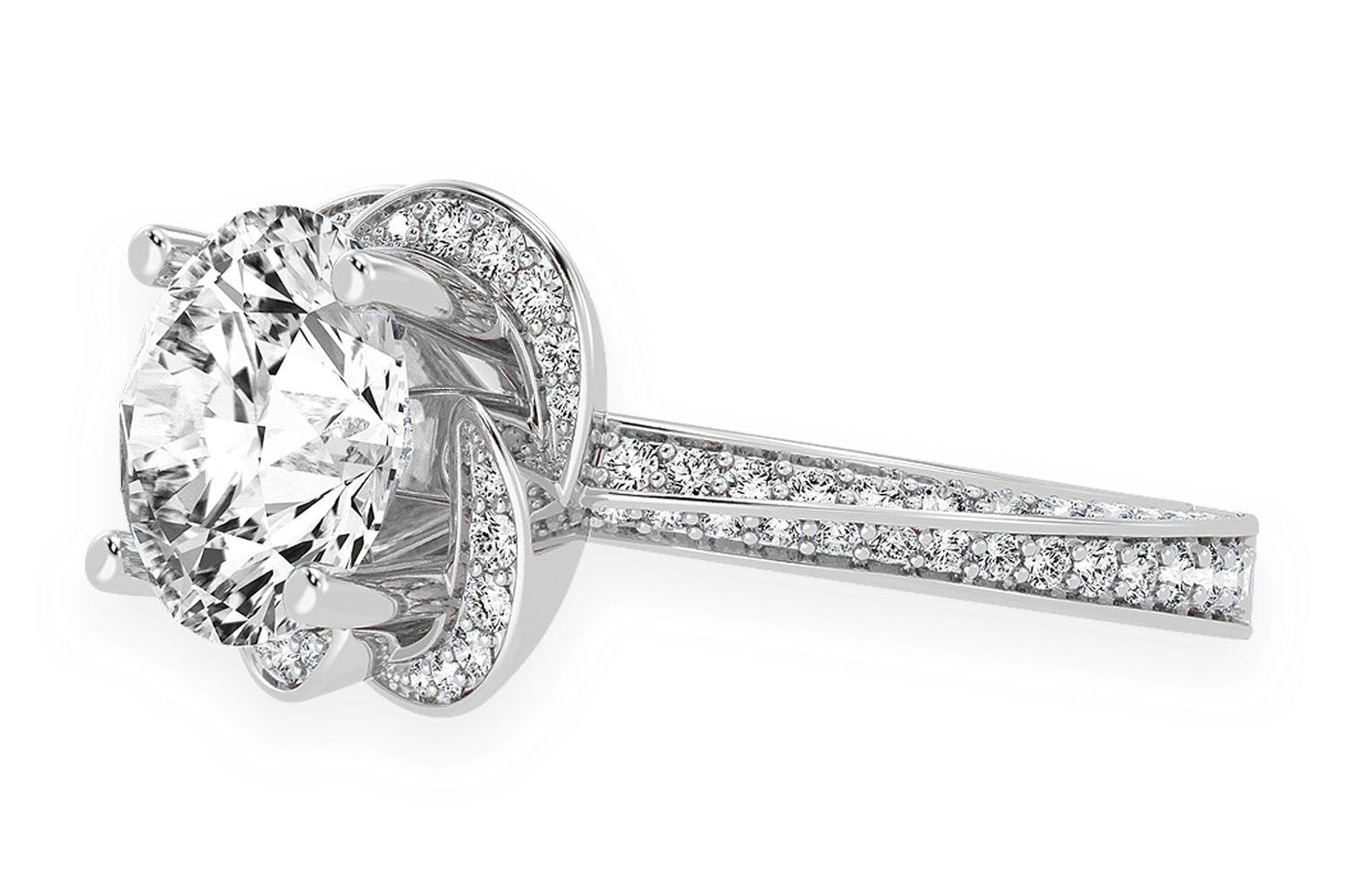 3.00CT ROUND SOLITAIRE - FLOWER PETAL HALO - DIAMOND ENGAGEMENT RING