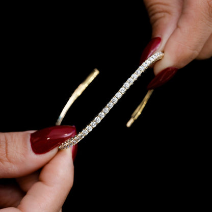 5PT PRONG SET DIAMOND TENNIS BRACELET FLEX BANGLE 2.00CTW 14K SOLID GOLD
