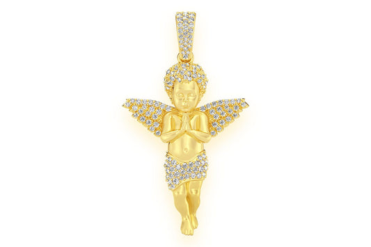 PRAYING ANGEL DIAMOND PENDANT 14K SOLID GOLD .50CTW