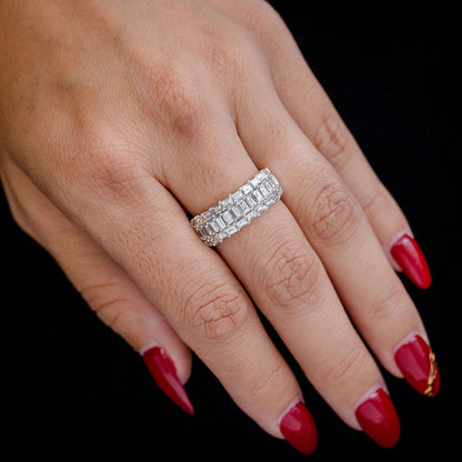3 ROW BAGUETTE PRONG SET DIAMOND RING 14K SOLID GOLD 2.35CTW