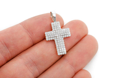 BEZEL BORDER CROSS DIAMOND PENDANT 14K SOLID GOLD .90CTW