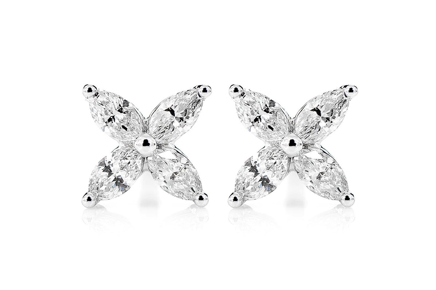 MARQUISE DIAMOND FLORAL STUD EARRINGS 14K SOLID GOLD 0.25CTW
