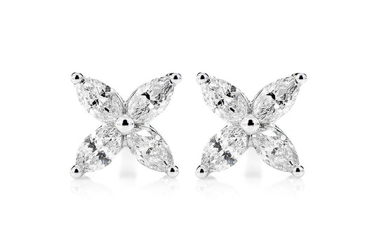 MARQUISE DIAMOND FLORAL STUD EARRINGS 14K SOLID GOLD 0.25CTW