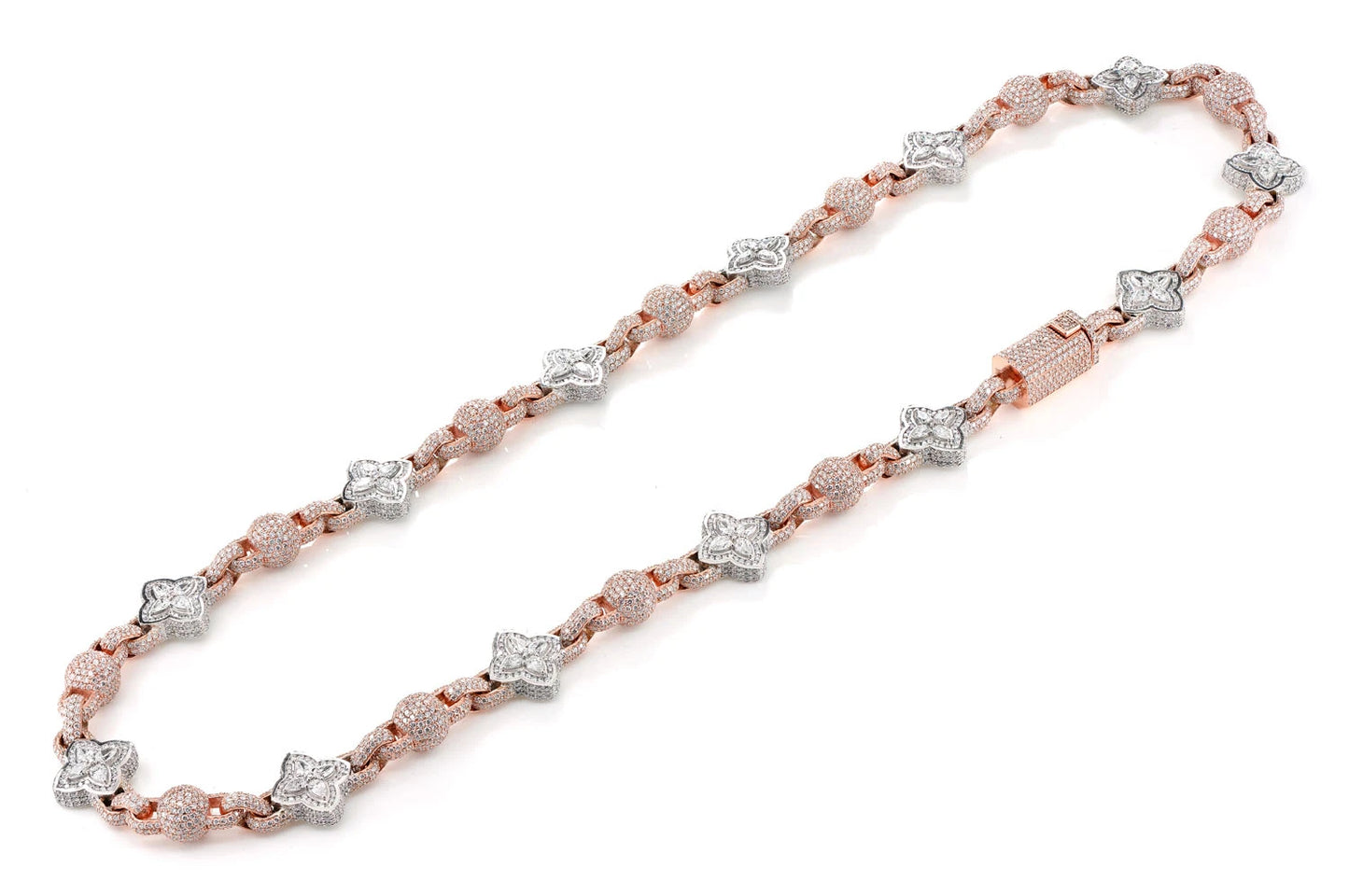 BEADED FLORAL MARQUISE DIAMOND LINK NECKLACE 14K SOLID GOLD 24.50CTW