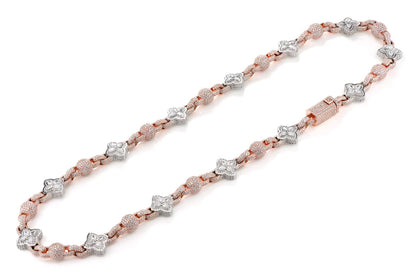 BEADED FLORAL MARQUISE DIAMOND LINK NECKLACE 14K SOLID GOLD 24.50CTW