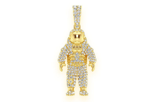 SPACE ASTRONAUT DIAMOND PENDANT 14K SOLID GOLD 1.00CTW