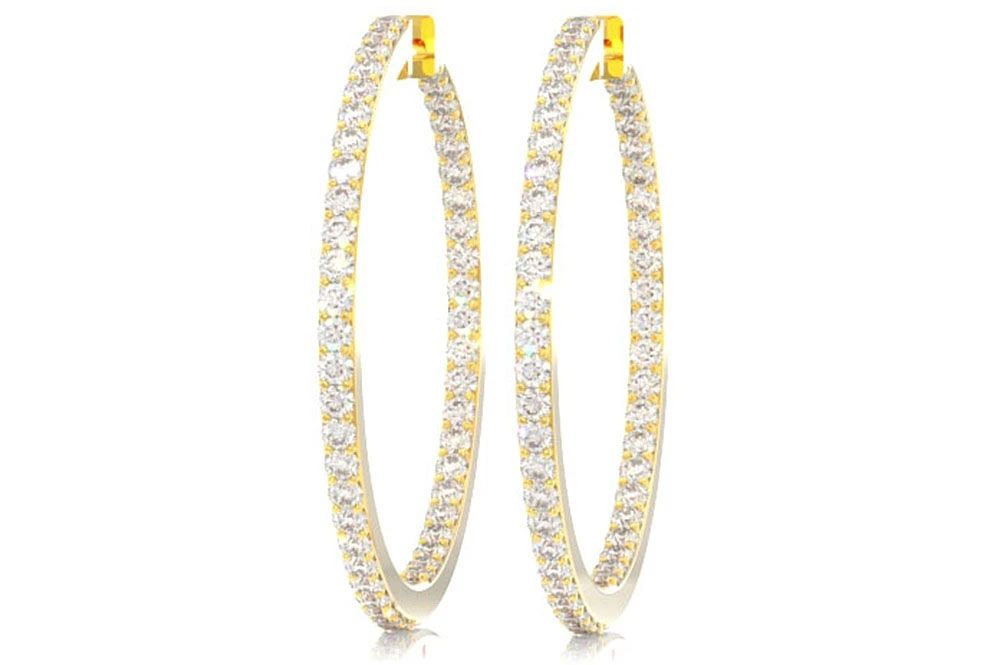 CEREALE MARI CU DIAMANTE, INTERIOR ȘI EXTERIOR, AUR MASIV DE 14K, 2,75 CT