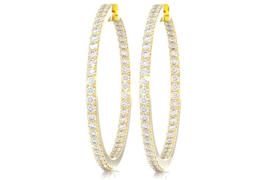 LARGE INSIDE OUTSIDE DIAMOND HOOPS 14K SOLID GOLD 2.75CTW