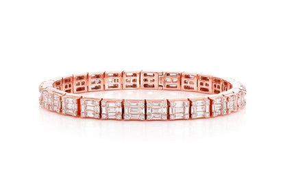 BAGUETTE & ROUND LINK DIAMOND BRACELET 14K SOLID GOLD 9.25CTW