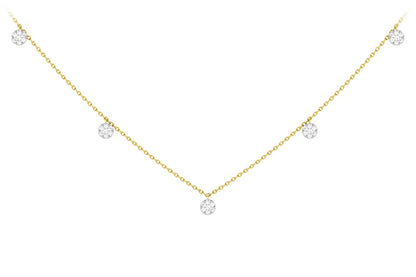 DIAMOND DISC STATION NECKLACE 14K SOLID GOLD 0.20CTW