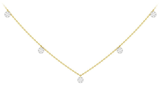 DIAMOND DISC STATION NECKLACE 14K SOLID GOLD 0.20CTW