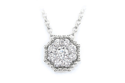 BEADED HEXAGON CLUSTER DIAMOND PENDANT ATTACHED NECKLACE 14K SOLID GOLD 0.45CTW