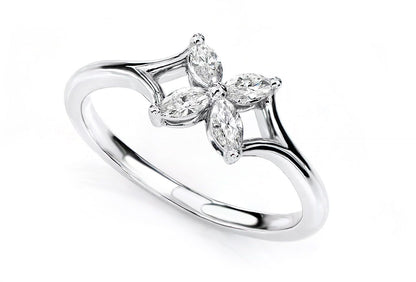 MARQUISE FLOWER DIAMOND RING 14K SOLID GOLD 0.20CTW