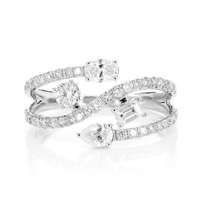 MULIT SHAPE BYPASS DIAMOND RING 14K SOLID GOLD 1.10CTW