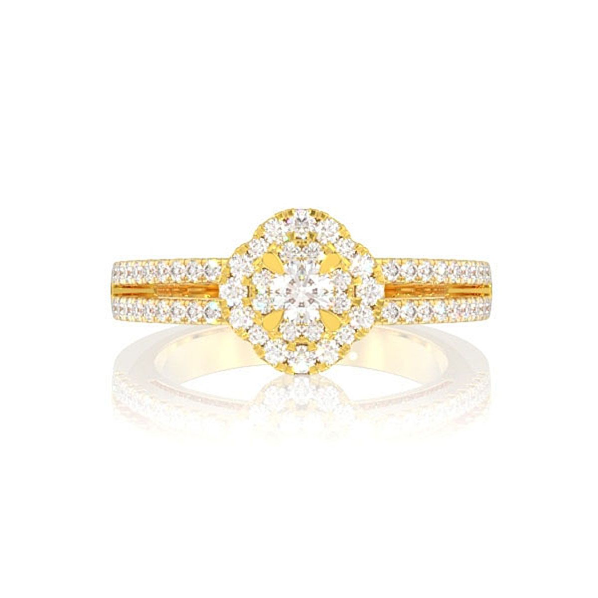0.50CTW DOUBLE HALO FLOWER SPLIT SHANK - DIAMOND ENGAGEMENT RING