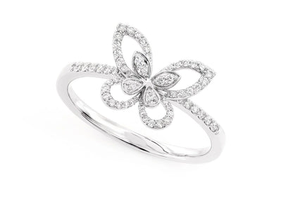 OPEN BUTTERFLY DIAMOND RING 14K SOLID GOLD 0.20CTW