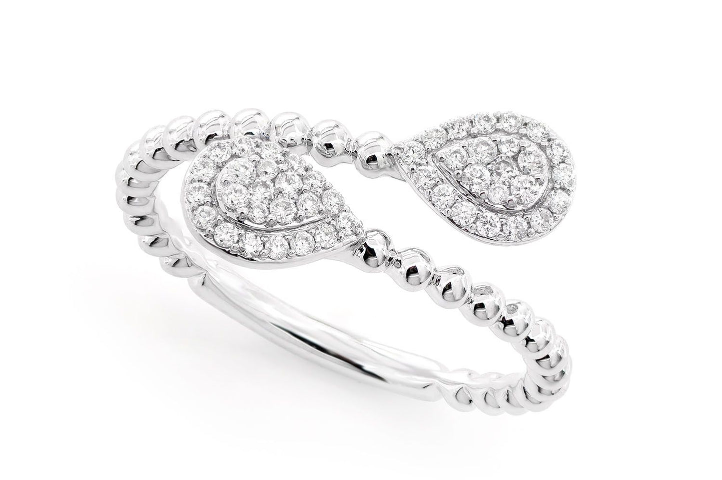 BEADED PEAR WRAP DIAMOND RING 14K SOLID GOLD 0.20CTW