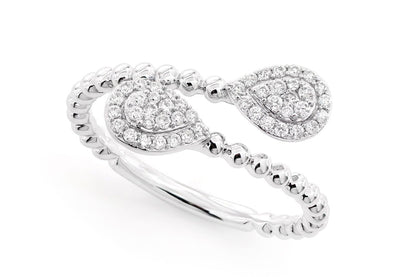 BEADED PEAR WRAP DIAMOND RING 14K SOLID GOLD 0.20CTW