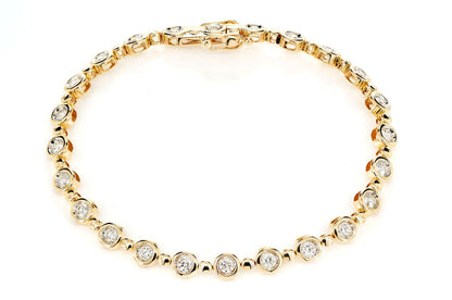 DIAMOND BEZEL BEADED LINK BRACELET 14K SOLID GOLD 1.75CTW