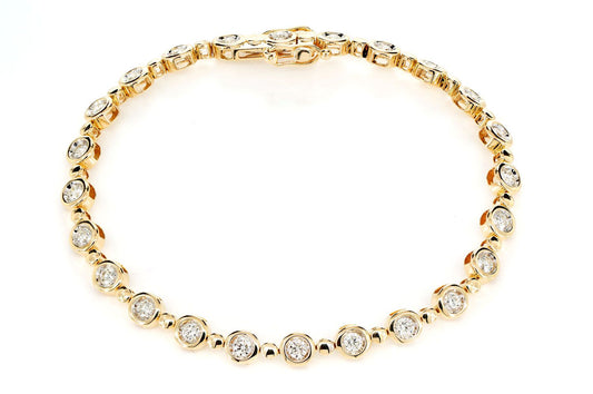 DIAMOND BEZEL BEADED LINK BRACELET 14K SOLID GOLD 1.75CTW